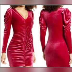 Velvet Fuchsia long sleeves curtain mini dress size xs